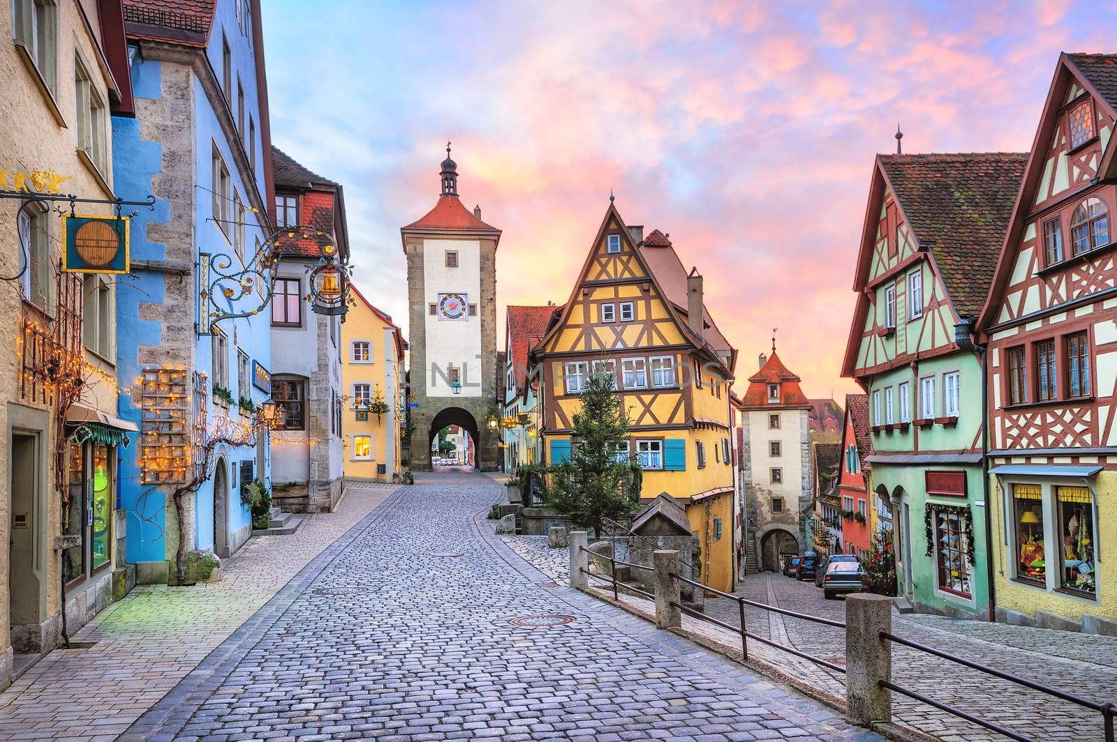 Colorful half-timbered houses in Rothenburg ob der Tauber, Germa by GlobePhotos