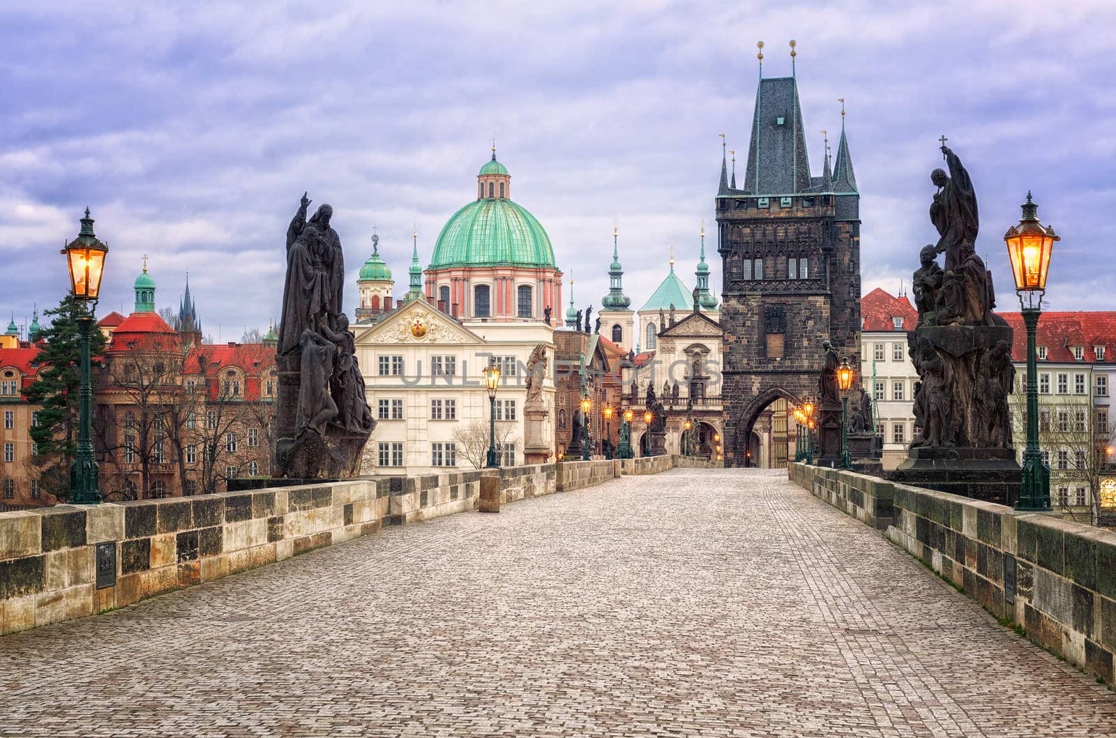 Charles bridge and the skyline of Prague, Czech Republic by GlobePhotos