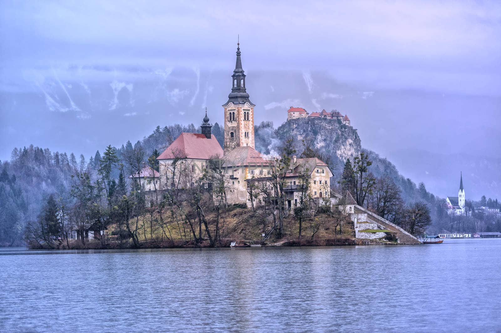 Virgin Mary church on the lake island in Bled, Slovenia by GlobePhotos