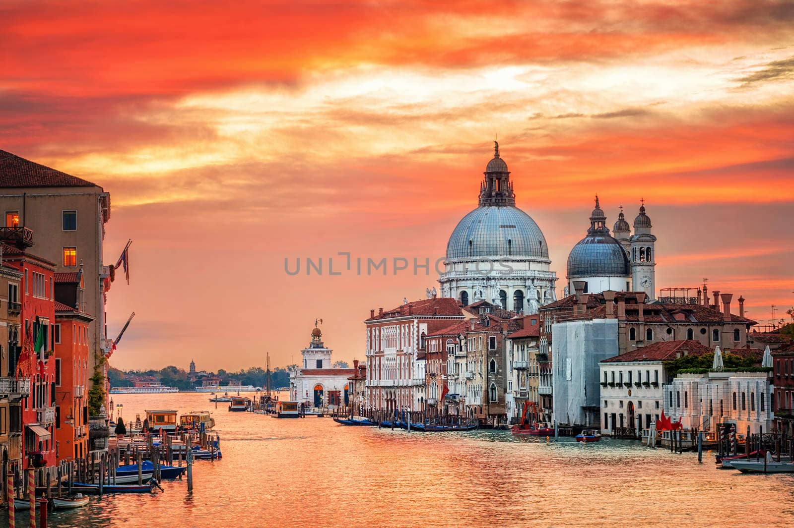 Canal Grande and basilica Santa Maria della Salute on sunrise, Venice, Italy