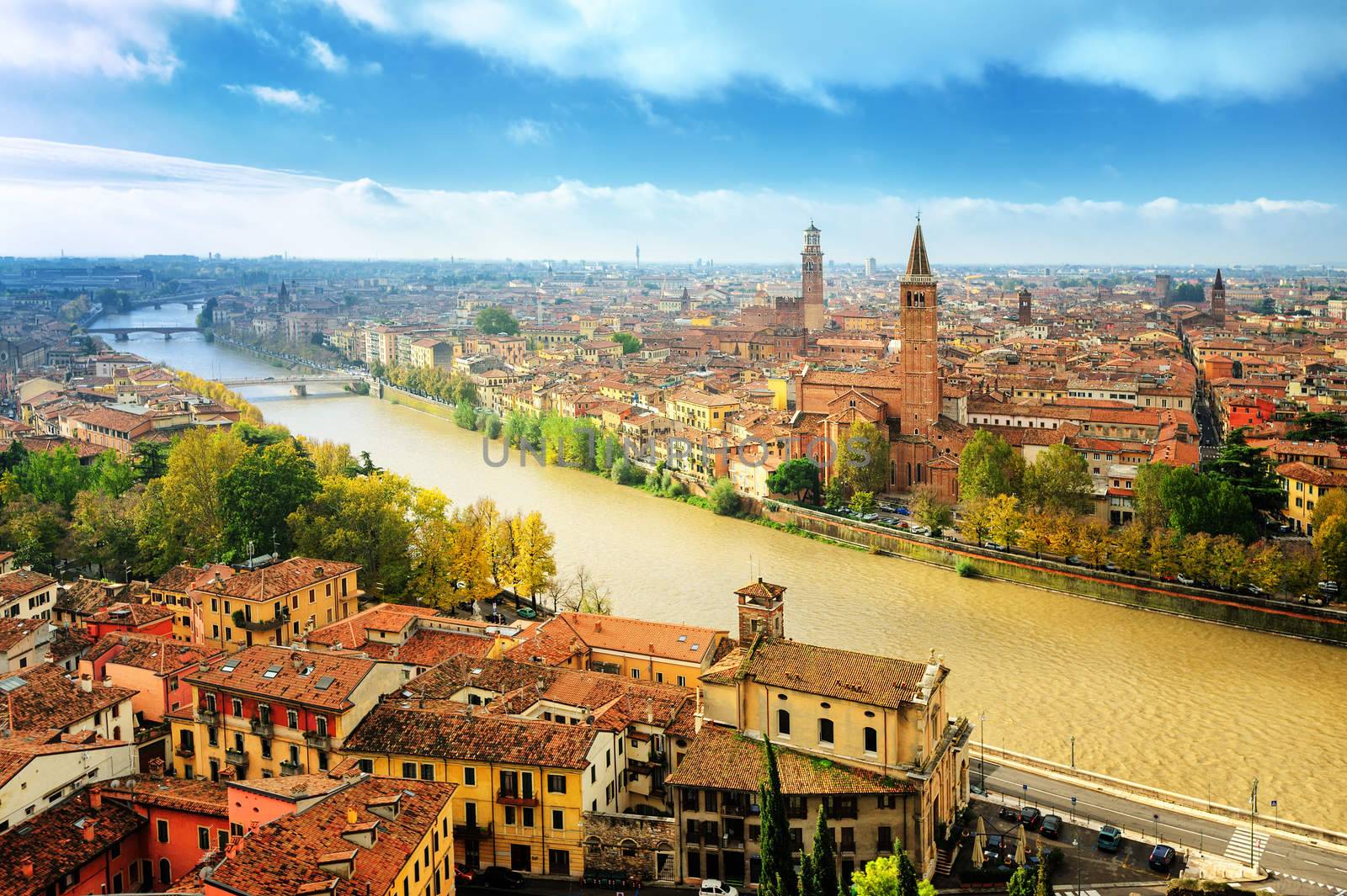 Old town of Verona and the river Adige, Italy by GlobePhotos