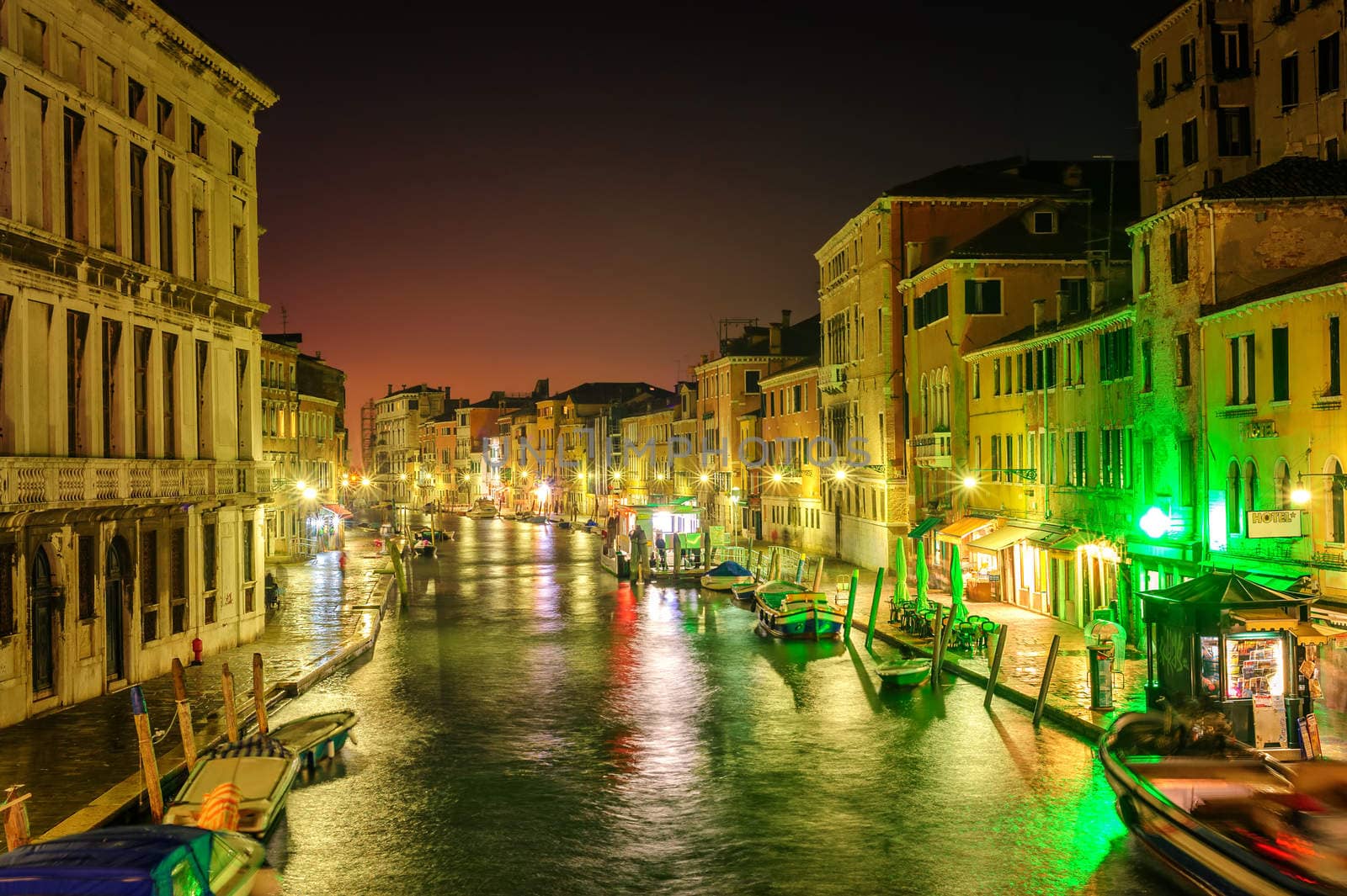 Venice, Italy, at night by GlobePhotos