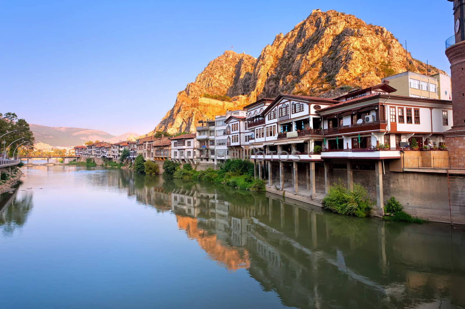 Traditional ottoman half timbered houses in Amasya, Turkey