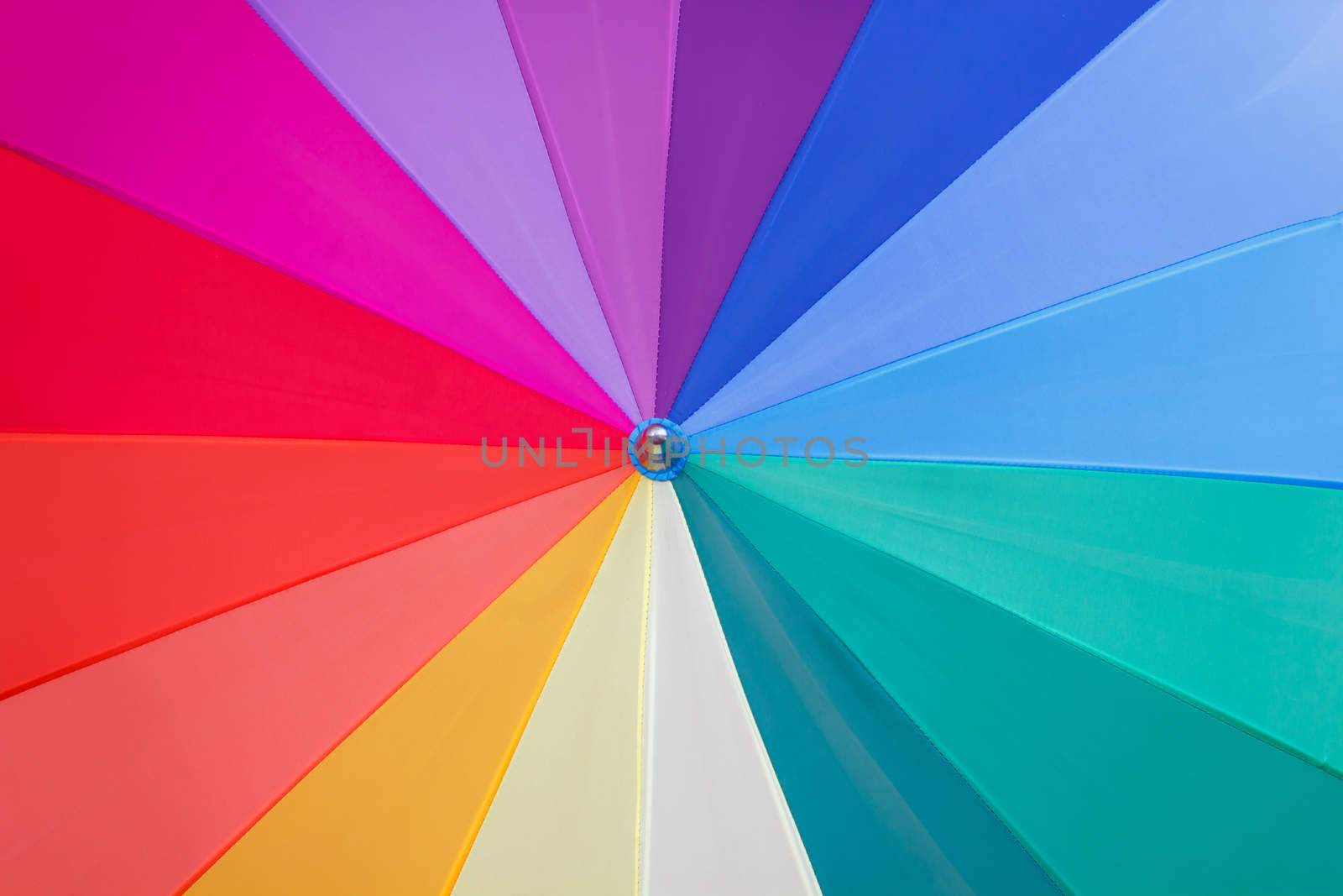 multicoloured wedges umbrella  seem a vortex of colours