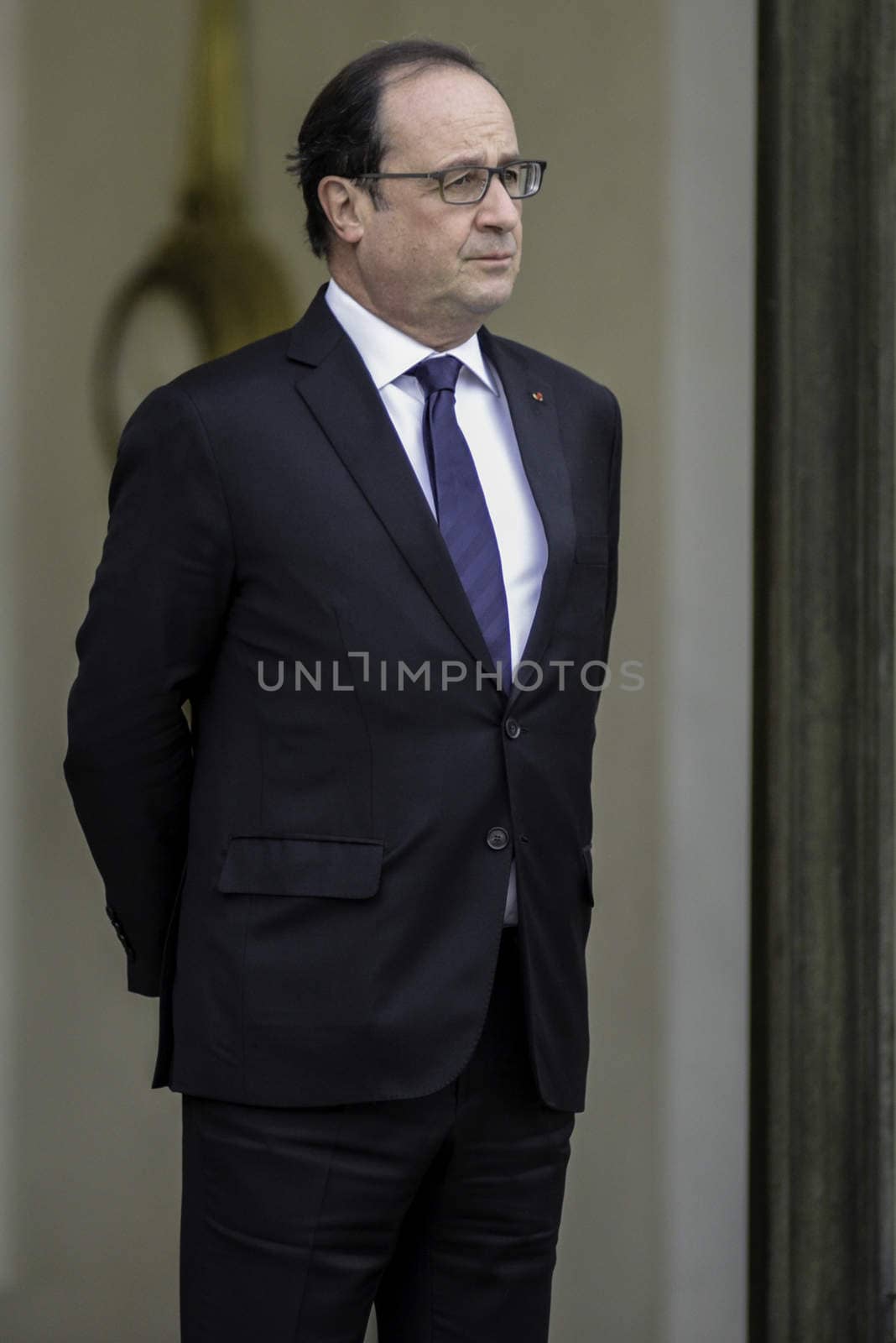 FRANCE, Paris: French President Francois Hollande waits for the arrival of US Secretary of State for their talks at the Elysee palace in Paris on November 17, 2015, four days after a spate of coordinated attacks in Paris that left at least 129 dead and over 350 injured late on November 13. US Secretary of State John Kerry arrived in Paris for talks after the attacks on the French capital, vowing to defeat terrorism.