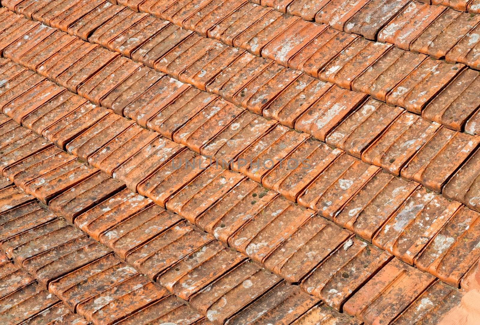 Texture of old orange roof tiles in Sintra, Portugal
