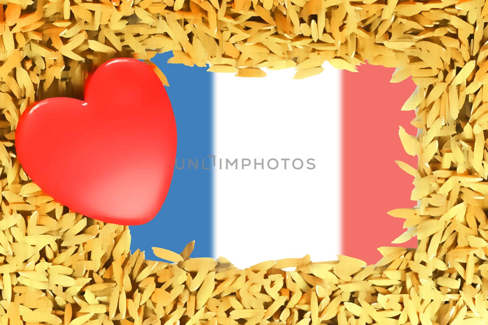 Red Heart with paddy background and flag of france for "Pray for Paris" concept