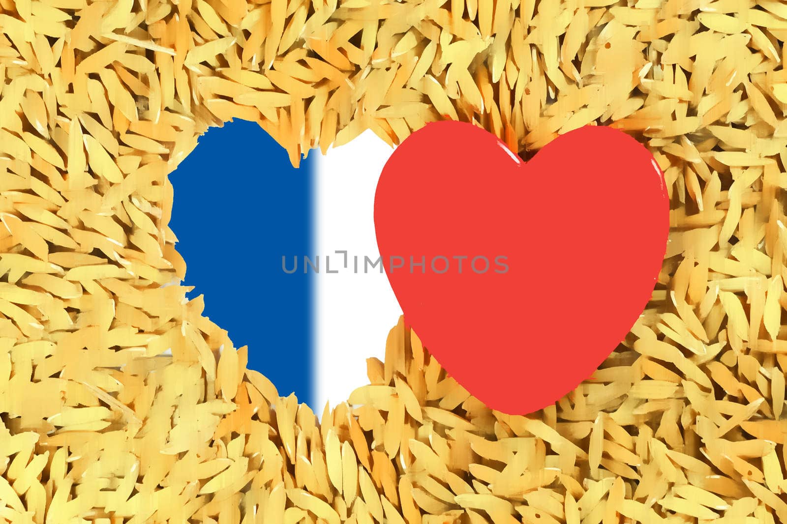 Red Heart with paddy background and flag of france for "Pray for Paris" concept