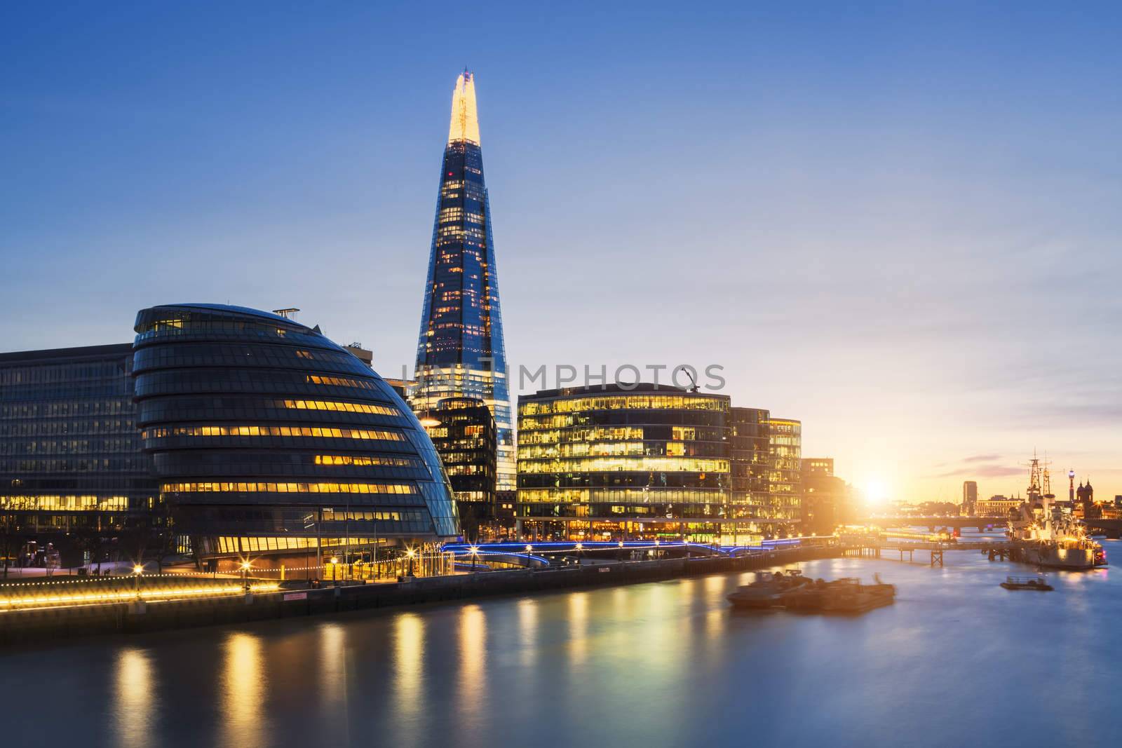 View of london skyline from the Tower Bridge.