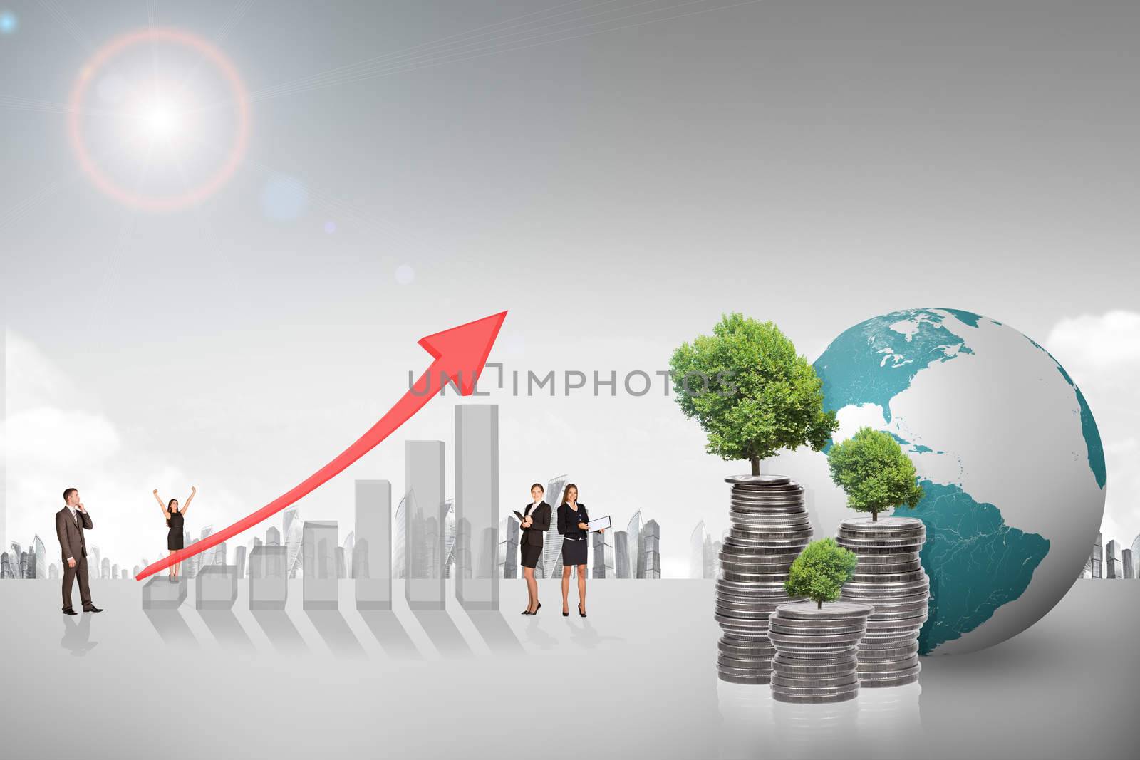 Buisnesspeople with growth graph with city background