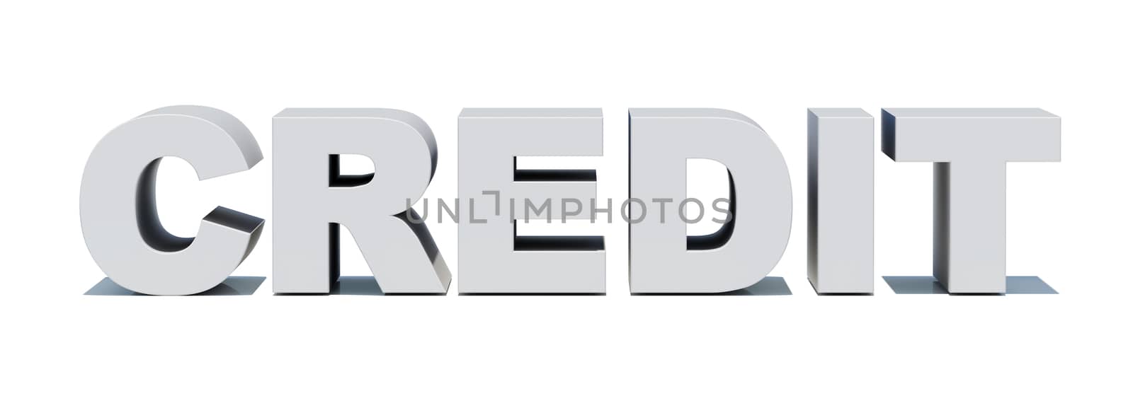 Word credit on isolated white background, front view