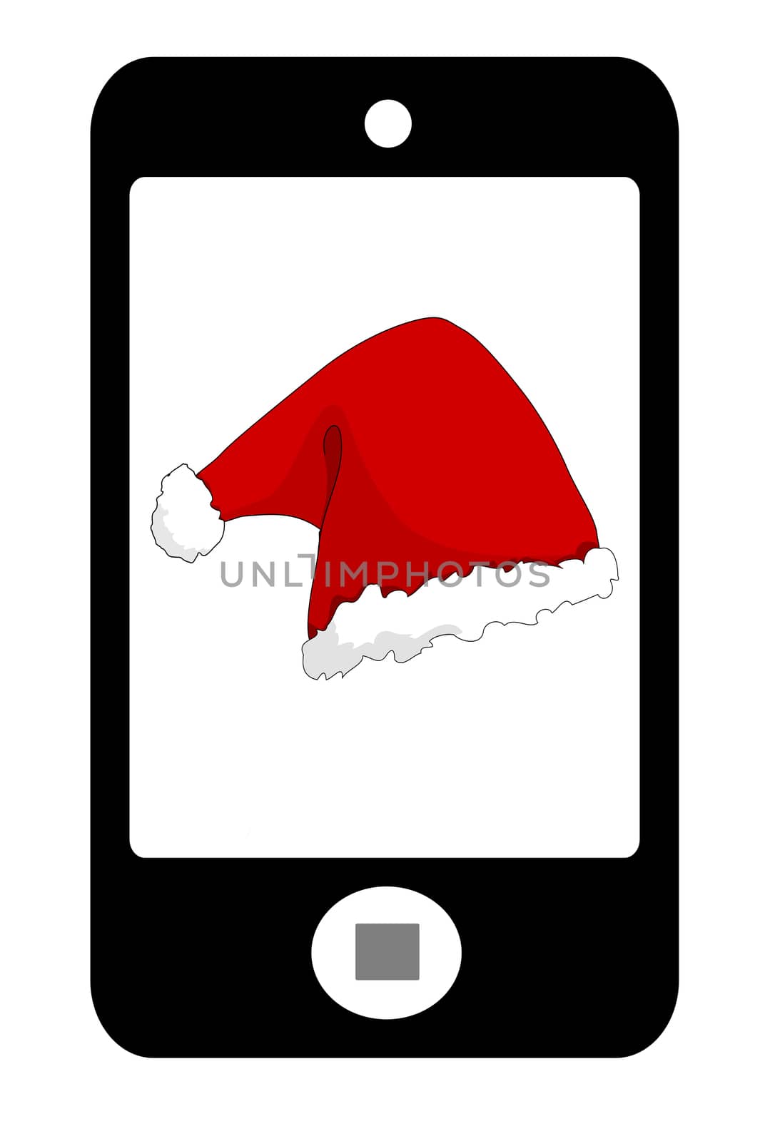 Smartphone with santa hat, isolated on white