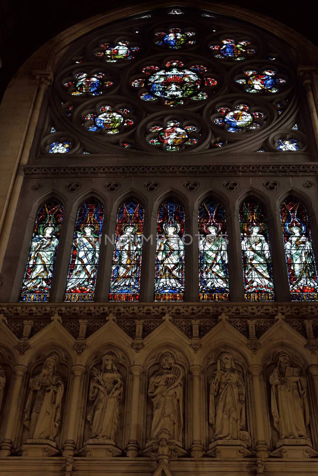 interior stained glass windows of St Colman's Cathedral by morrbyte