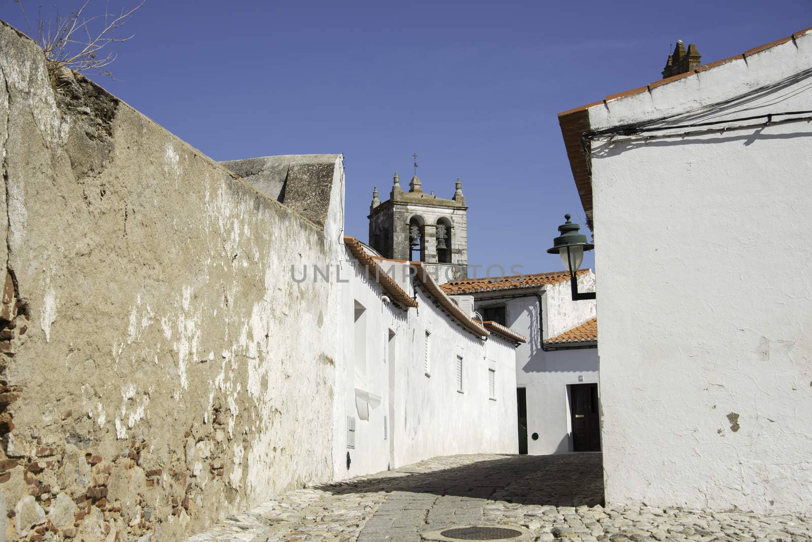 typical white walls in evora city in alentejo Portugal
