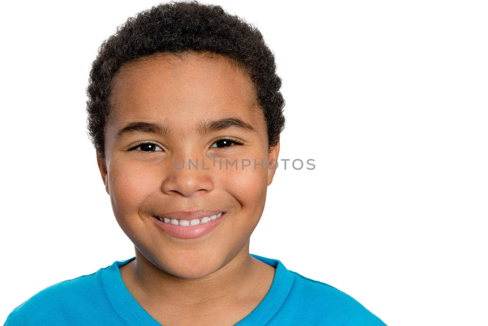 Close up Young Turkish African Boy Looking at the Camera with Happy Facial Expression Against White Background.