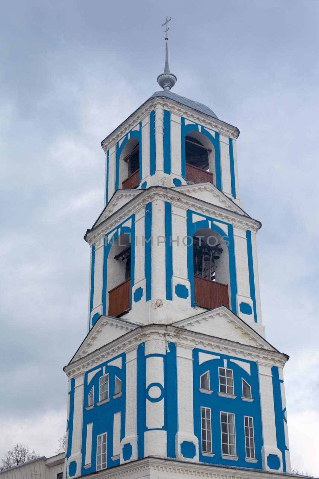 Blue russian orthodox bell tower
