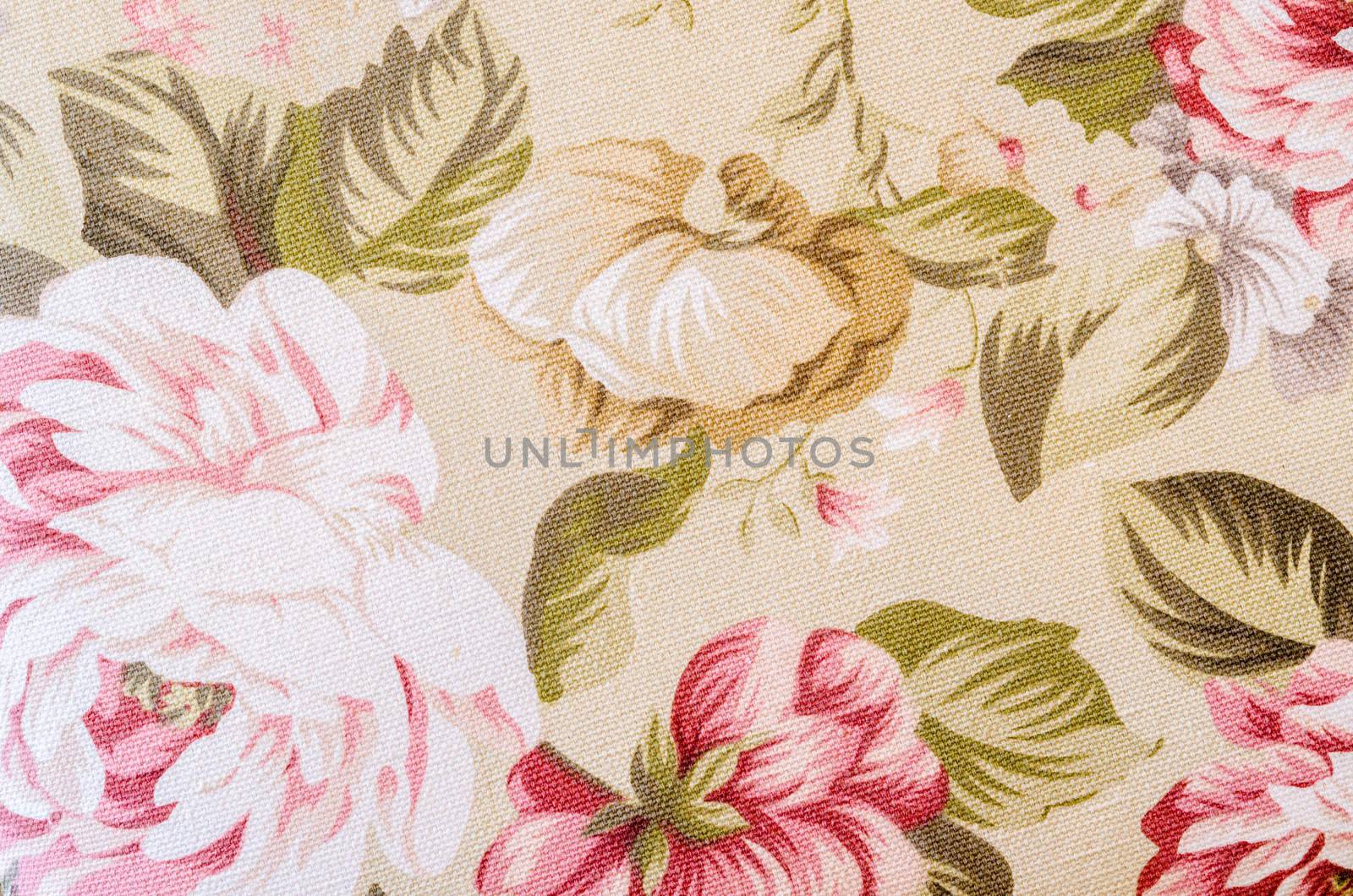 Fragment of colorful retro tapestry textile pattern with floral. by Gamjai