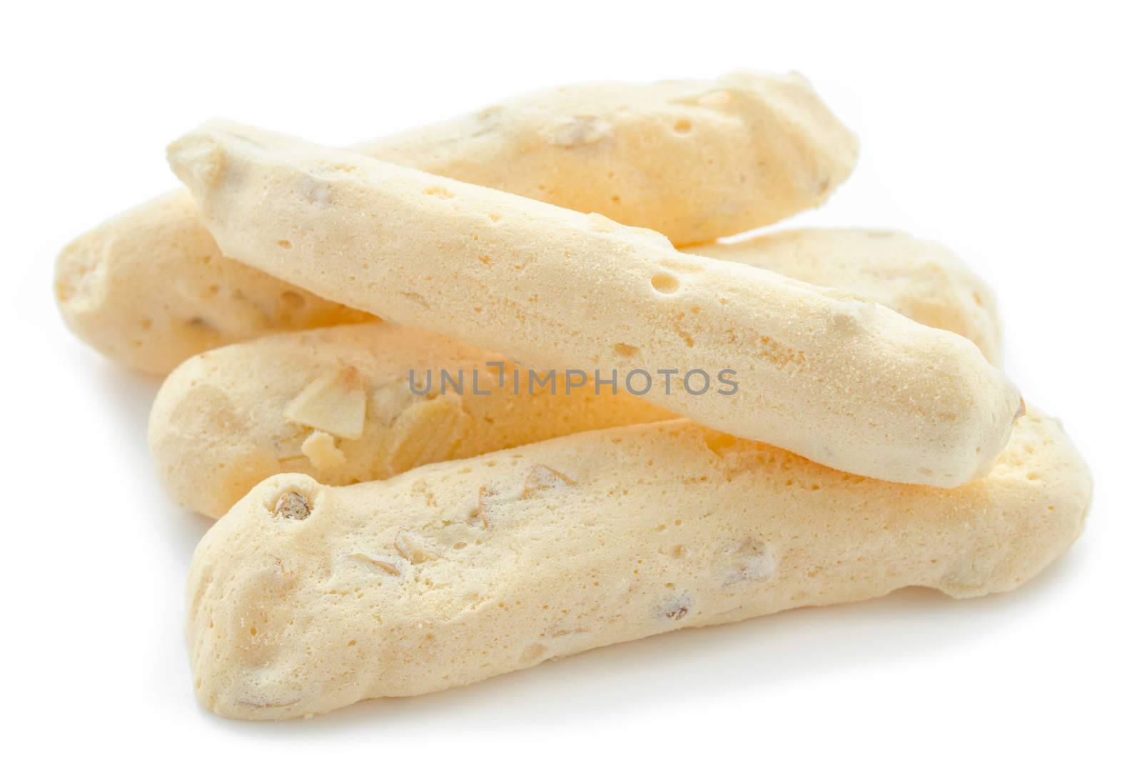 French meringue cookies isolated on white background.