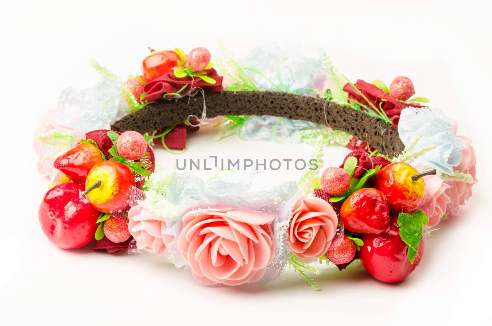 forest coronal or colorful fake flower crown isolated on white background