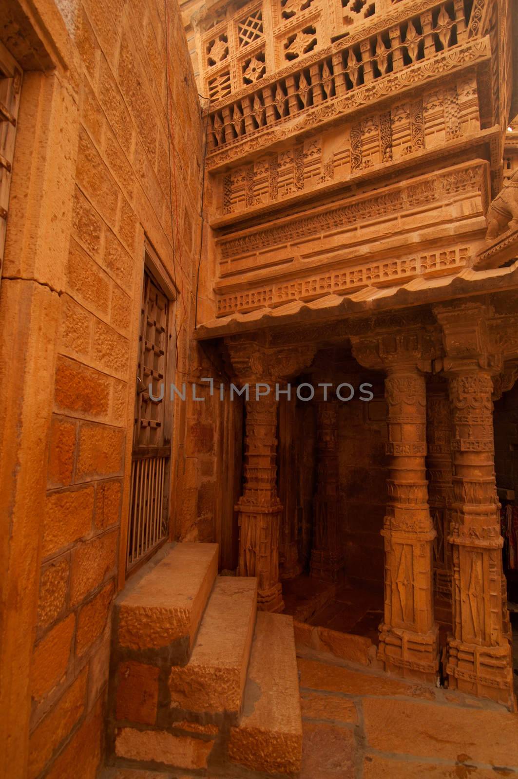 Carved walls and doors of Jaisalmer Fort, Rajasthan, India