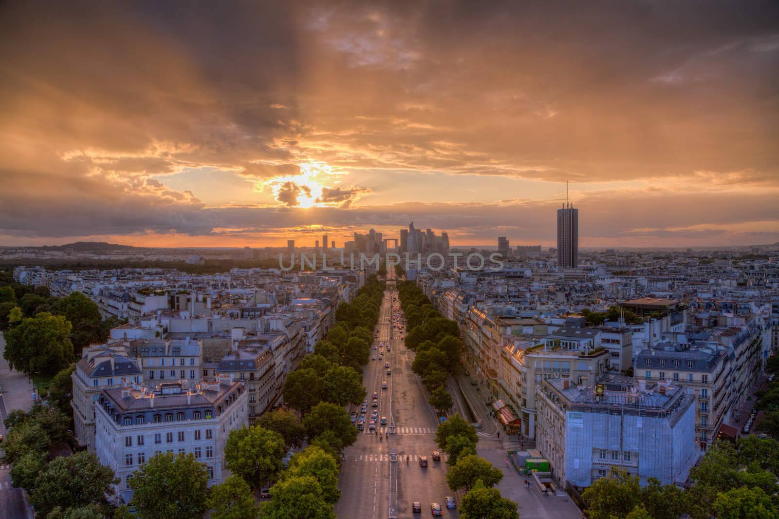 Sunset over La Defense, Paris by Harvepino