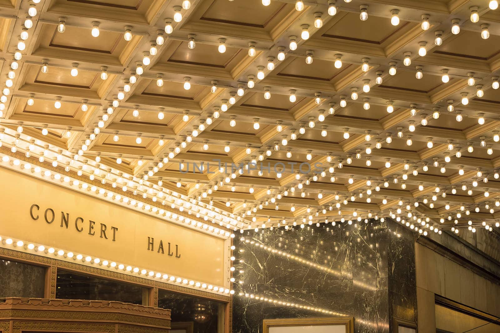 Marquee Lights on Broadway Theater Exterior Entrance Ceiling