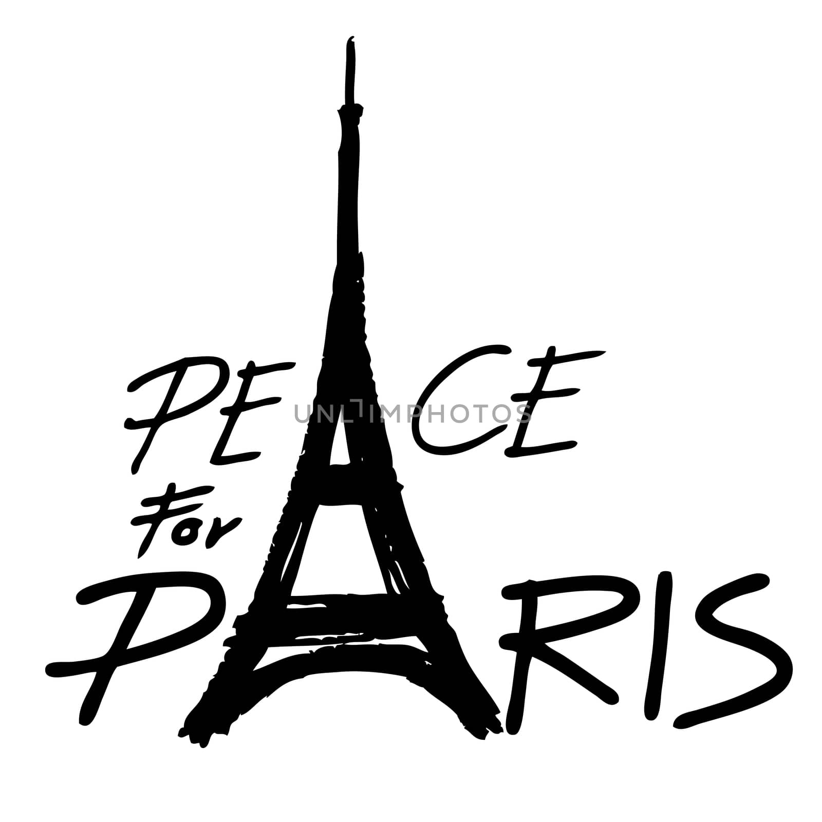 Freehand sketch  illustration of Eiffel Tower ,peace symbol icon, doodle hand drawn, Peace for Paris, Pray for Paris, Love Paris