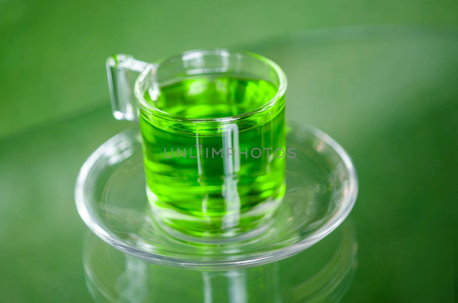 Healthy green tea in glass.