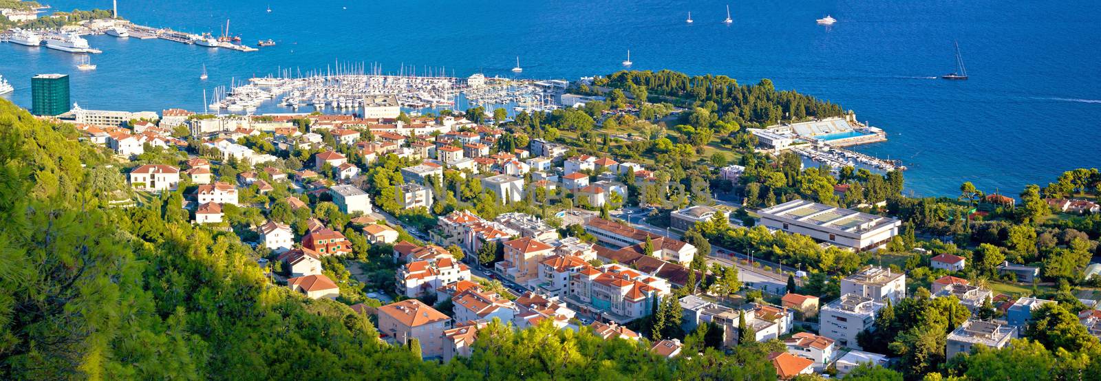 Split coast aerial panoramic view, Dalmatia, Croatia