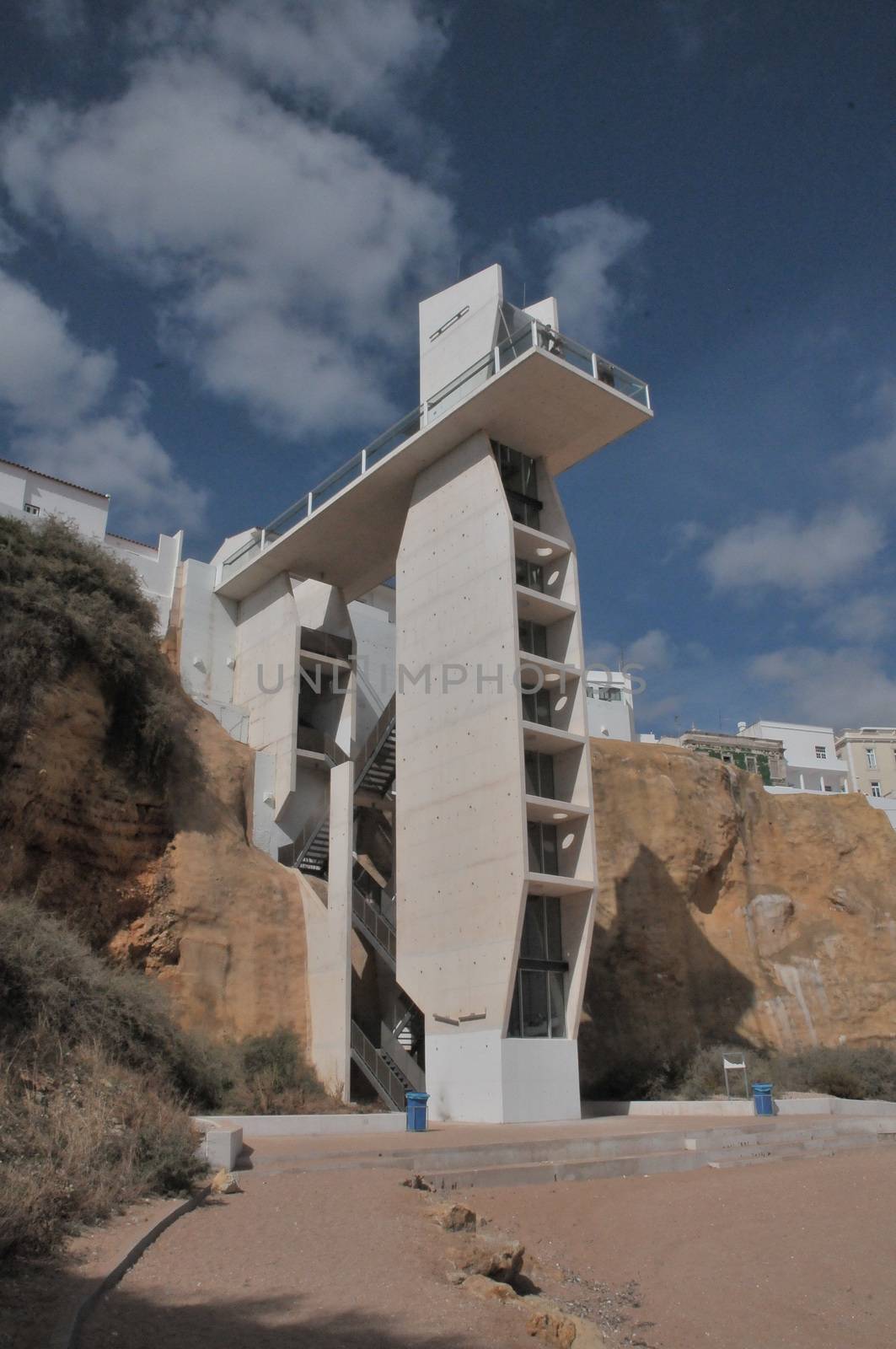 Escalator or stairs to cliff top