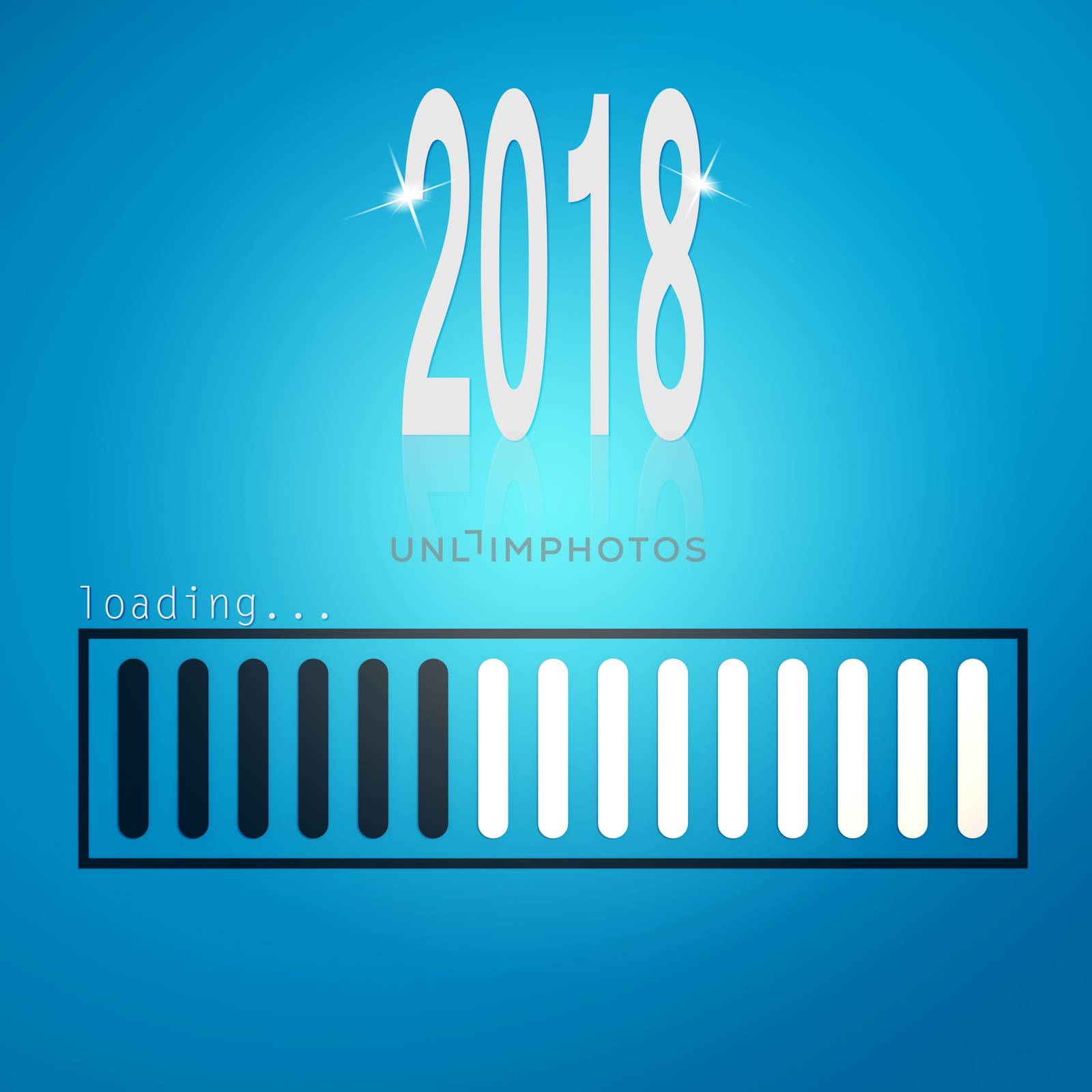 Blue loading bar year 2018 image with hi-res rendered artwork that could be used for any graphic design.