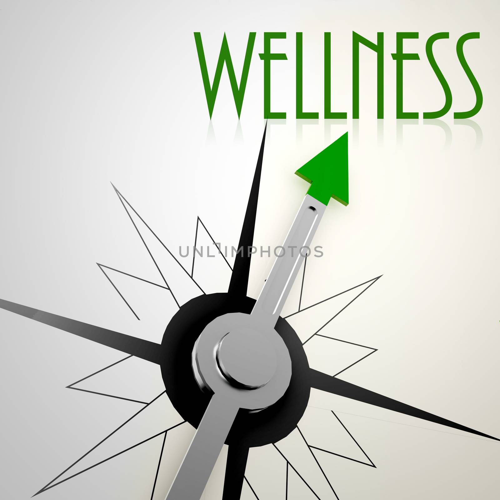 Wellness on green compass. Concept of healthy lifestyle