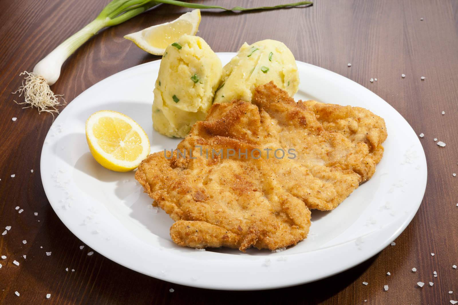 Vienna schnitzel with potato mash potatoes