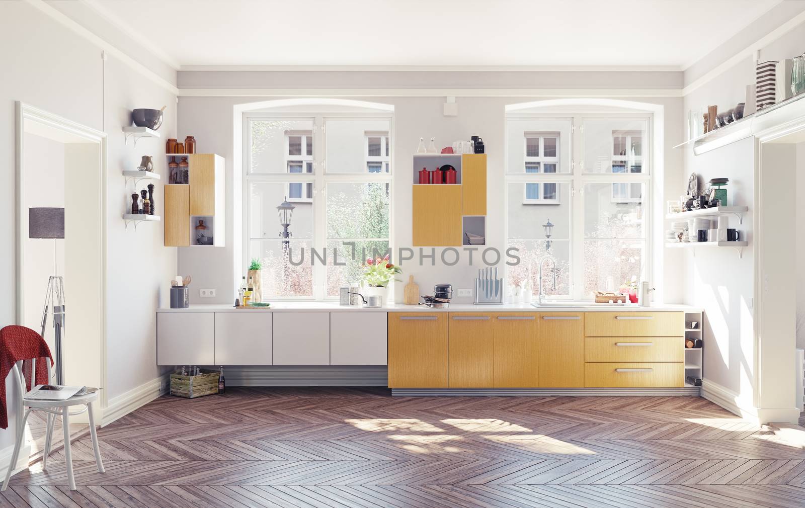 the modern kitchen interior. 3d render concept