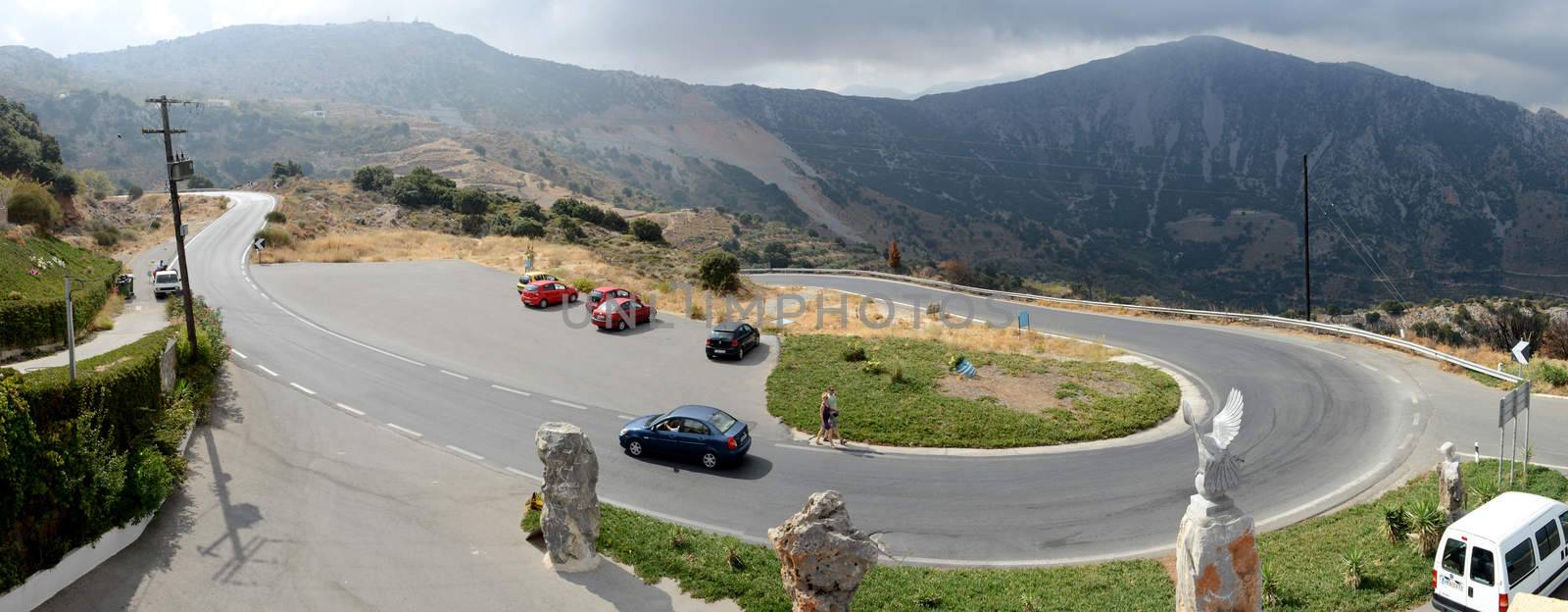 Crete, Greece - February 06, 2014; Panorama of montain road in Crete island.