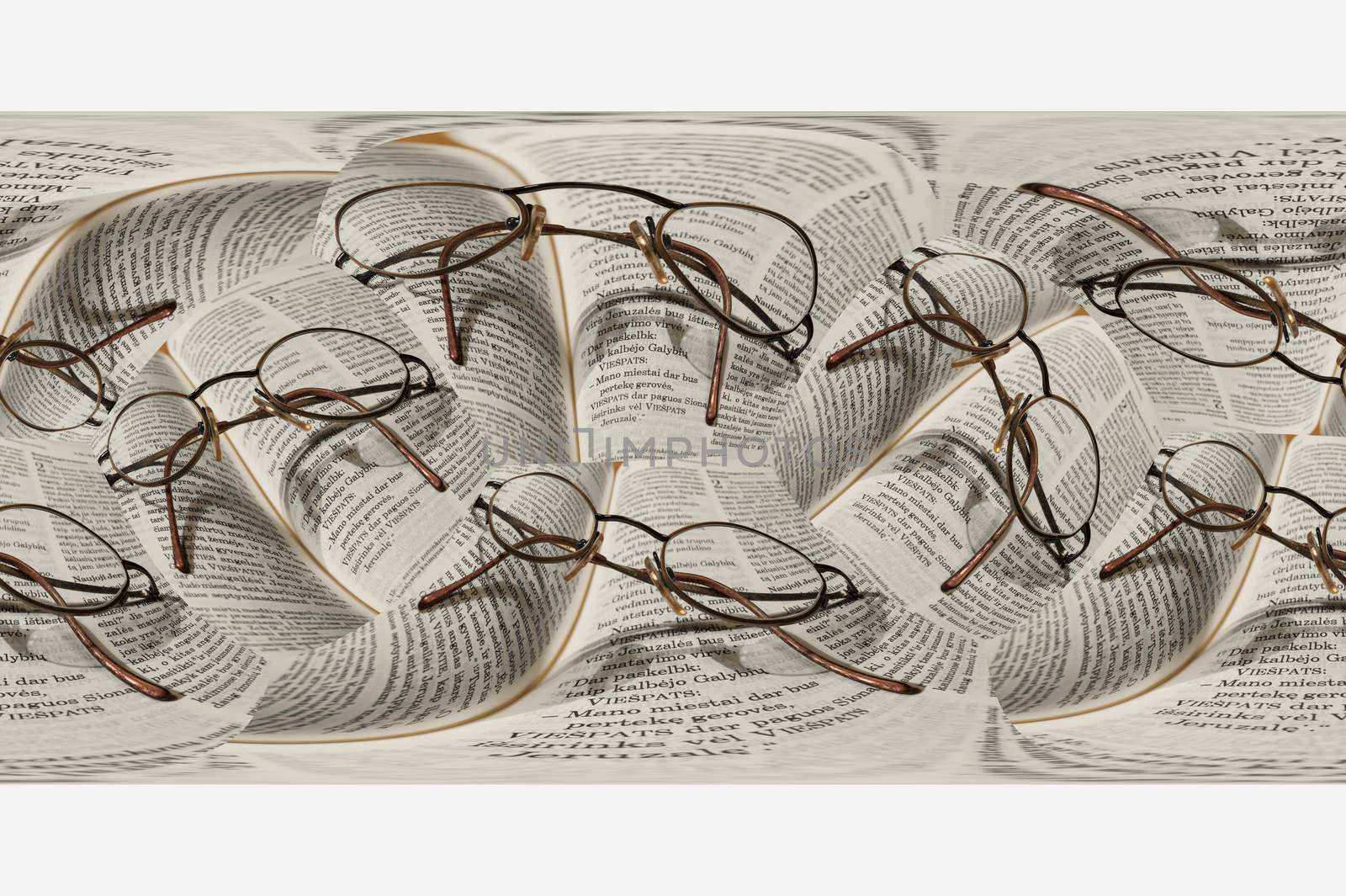 Round glasses lie on the bible in the Swedish language