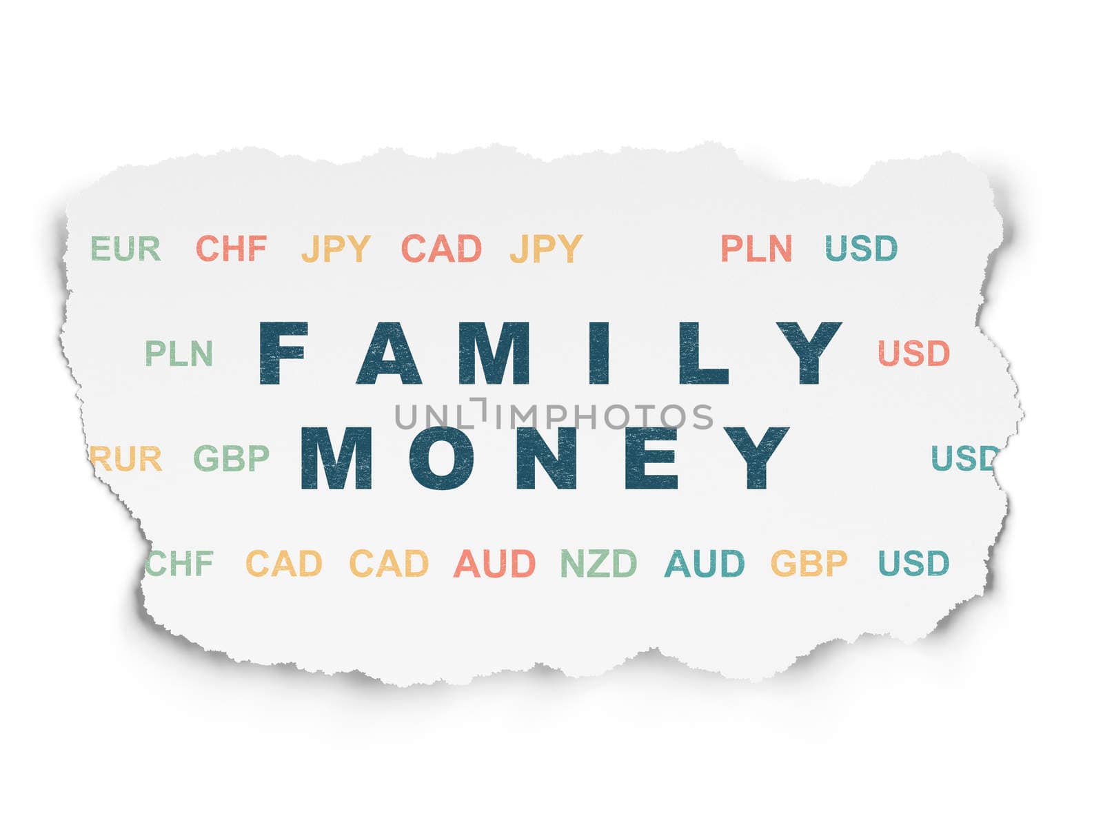 Currency concept: Painted blue text Family Money on Torn Paper background with  Currency
