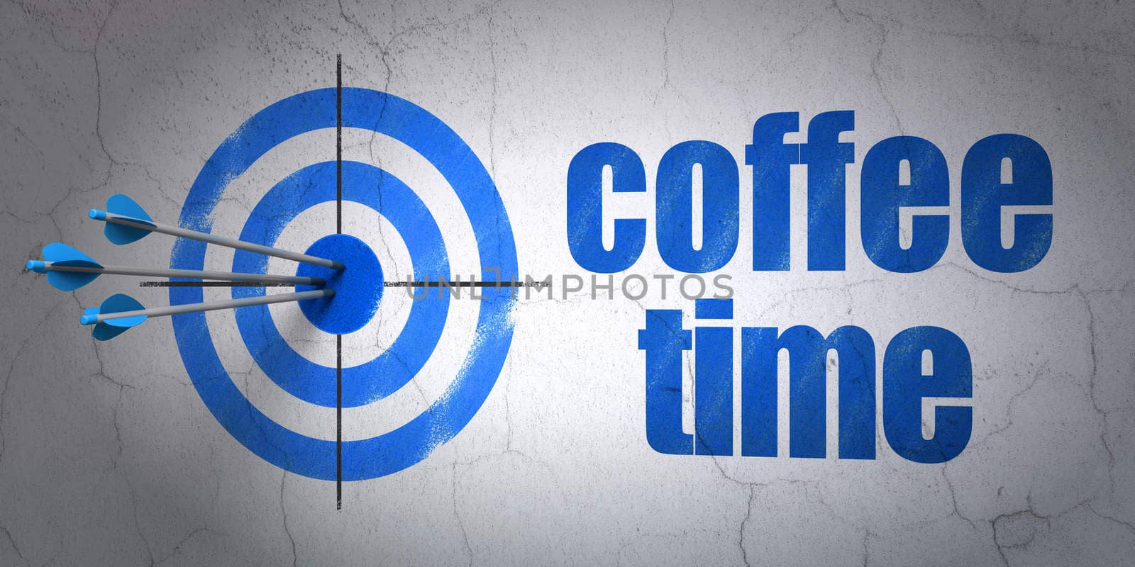 Time concept: target and Coffee Time on wall background by maxkabakov