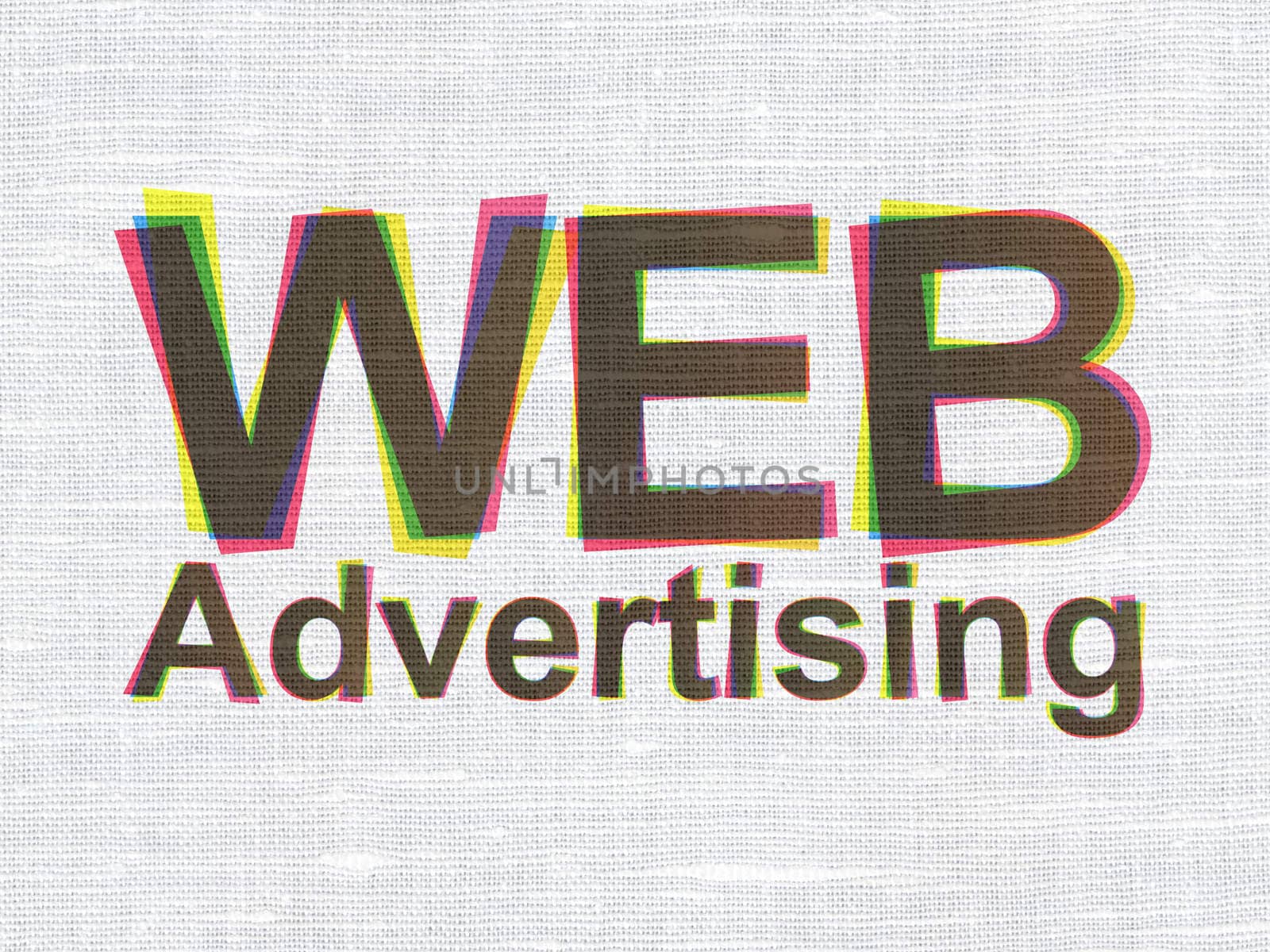 Advertising concept: CMYK WEB Advertising on linen fabric texture background
