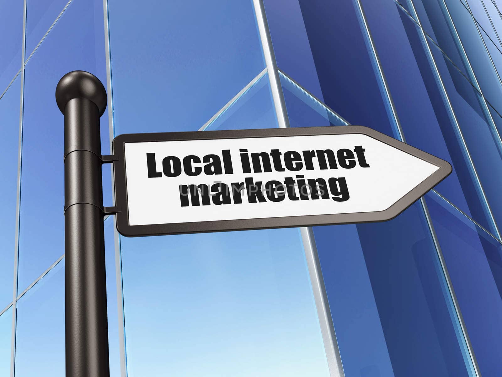 Advertising concept: sign Local Internet Marketing on Building background, 3d render