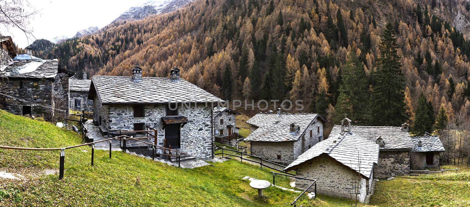 Ancient village in the mountains of Bergamo district, autumn landscape - Italy