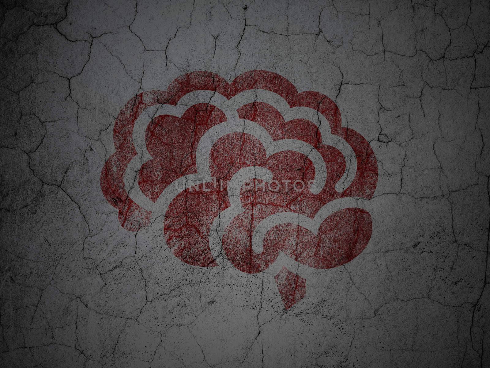 Health concept: Brain on grunge wall background by maxkabakov