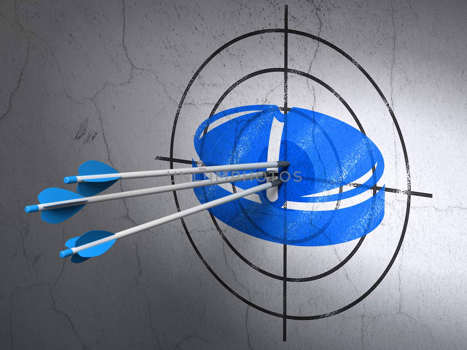 Success Health concept: arrows hitting the center of Blue Pill target on wall background