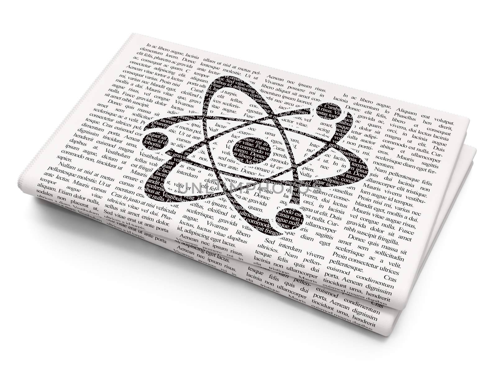 Science concept: Pixelated black Molecule icon on Newspaper background