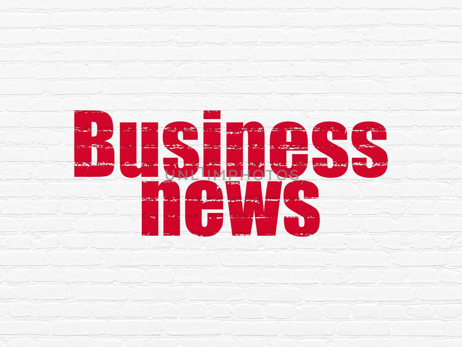 News concept: Painted red text Business News on White Brick wall background