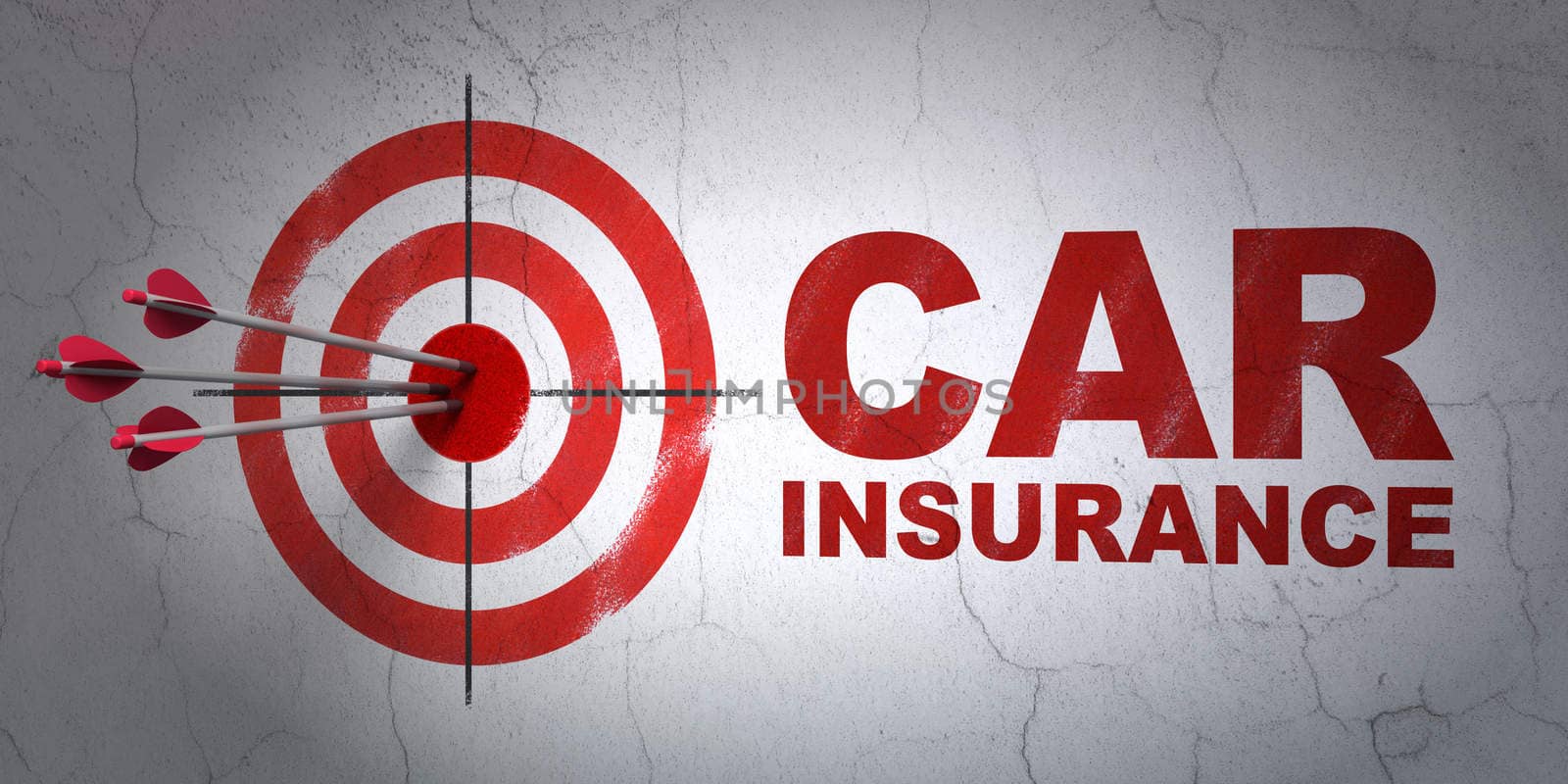 Insurance concept: target and Car Insurance on wall background by maxkabakov