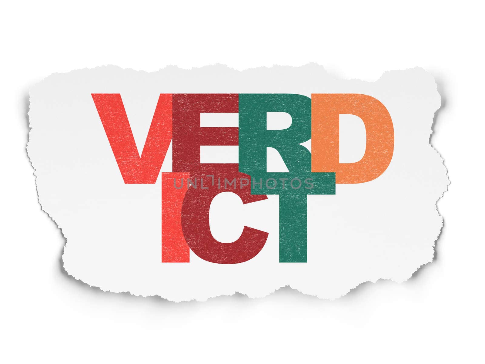 Law concept: Painted multicolor text Verdict on Torn Paper background