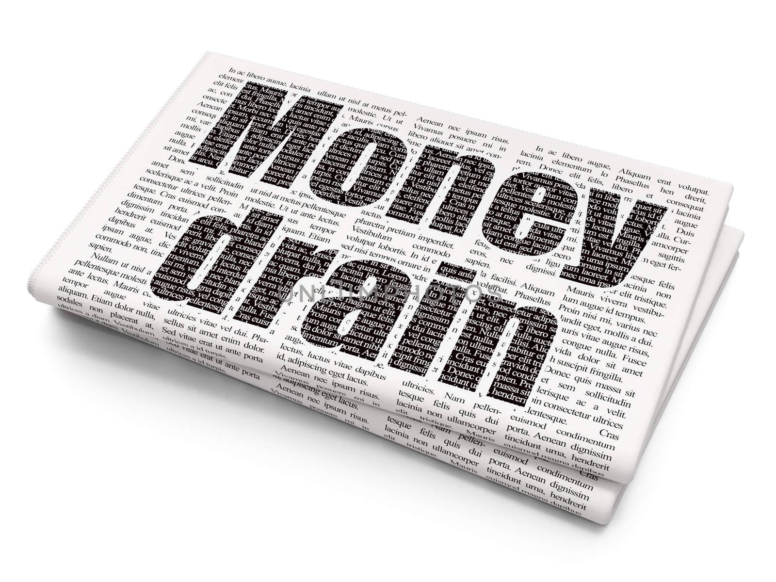 Banking concept: Pixelated black text Money Drain on Newspaper background