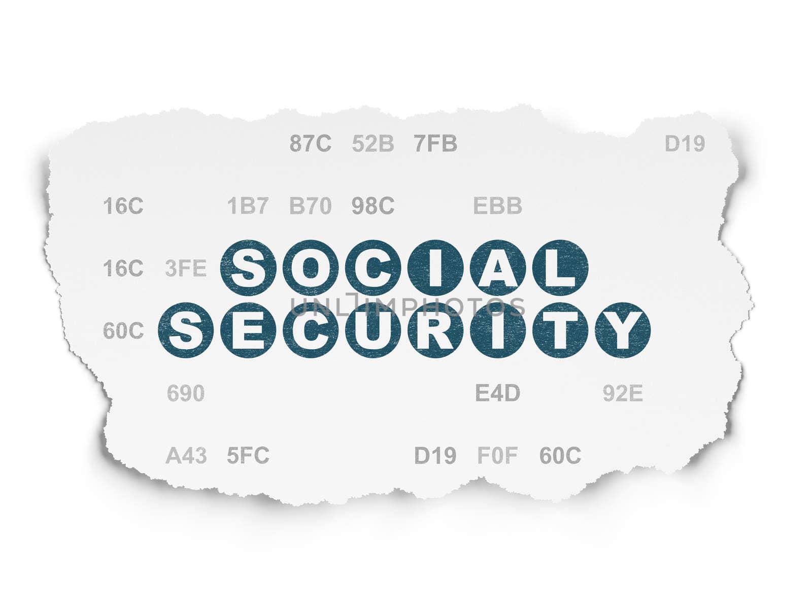 Security concept: Painted blue text Social Security on Torn Paper background with  Hexadecimal Code