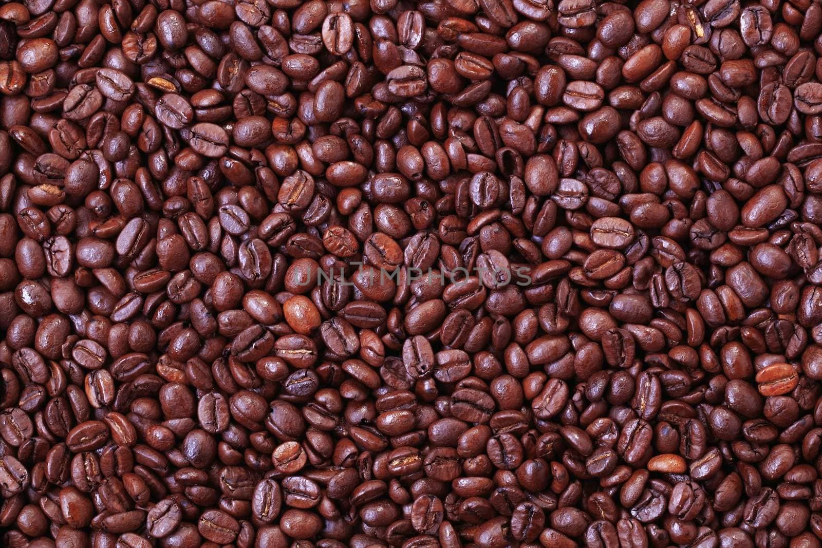 Full frame of dark roasted coffee beans